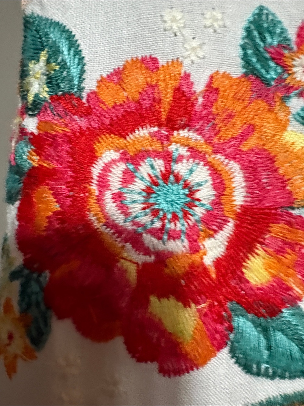 Savanna Jane White Tunic with Coral, Teal & Yellow Embroidery - Picture 4 of 8